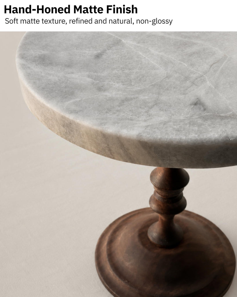 Stone Natural Marble & Walnut Pedestal Tray, Round Riser, 5.9