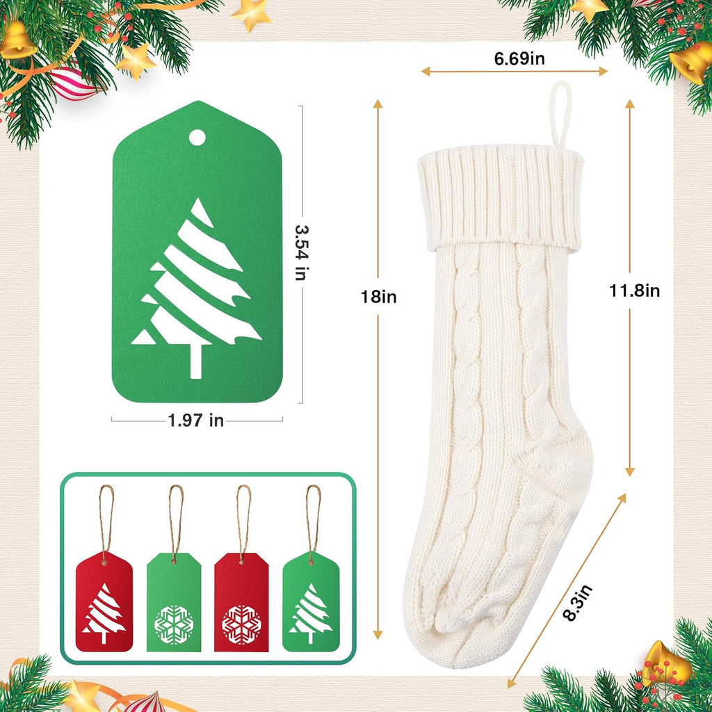 18 In Christmas Stockings Large Christmas Stockings with DIY Name Tags White Cable Knitted Xmas Stockings Classic