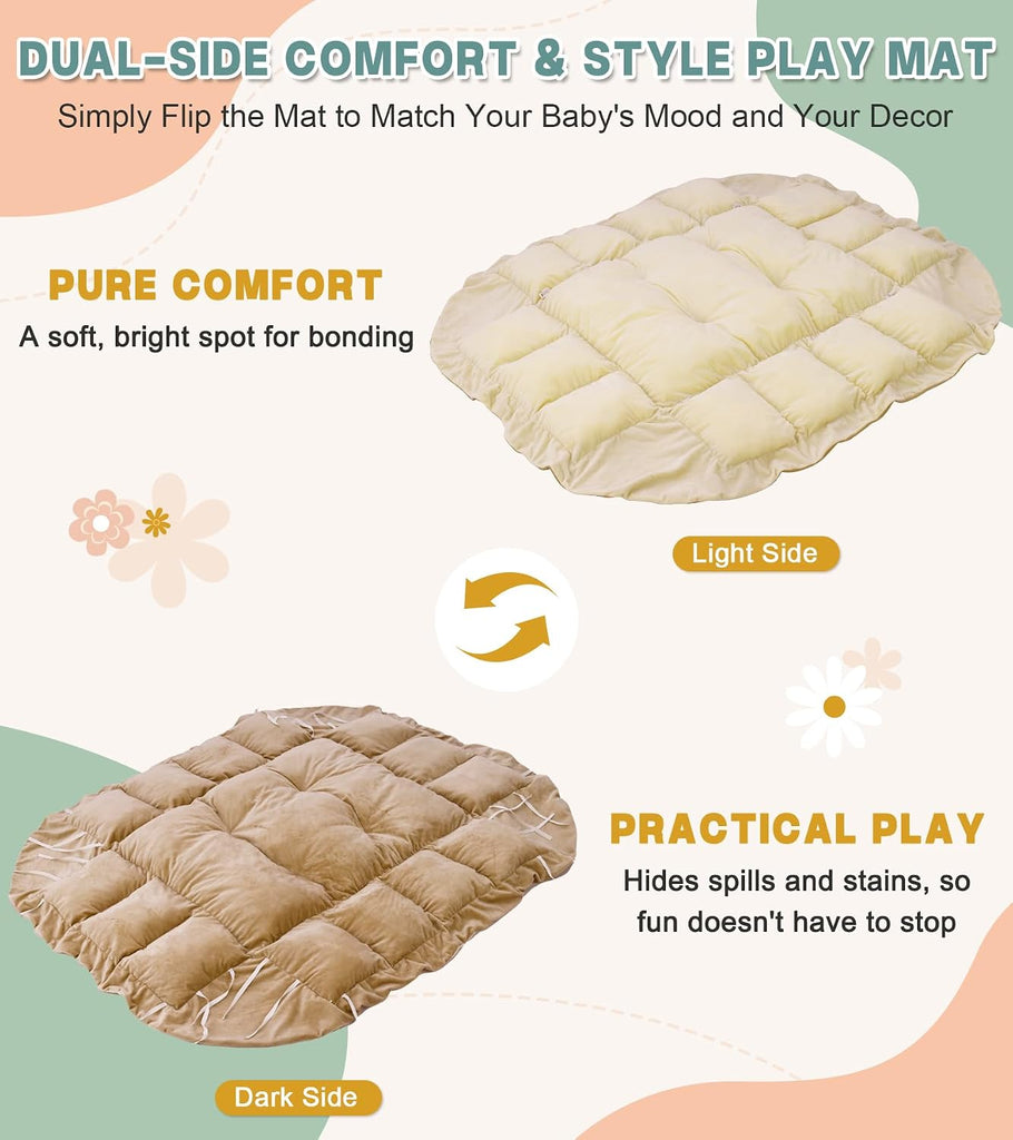 In-1 Baby Play Gym and Tummy Time Mat, 12 Learning Cards, Plush Activity Mat with 6 Toys, Baby Gym, Convertible to