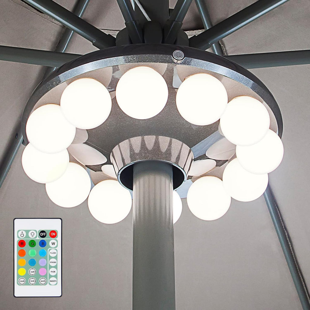 Patio Umbrella Light, 3xD Battery Operated Umbrella Pole Light with Remote 80Ft Through Wall, 12 Bulb 60 LEDs, 4 Modes