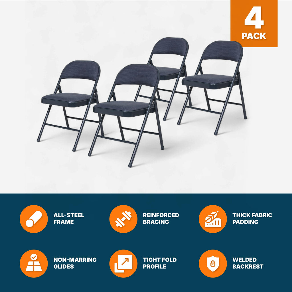 Series Premium Fabric Padded All Steel Folding Chairs, Comfort Cushioned Seat & Back for Meeting Office