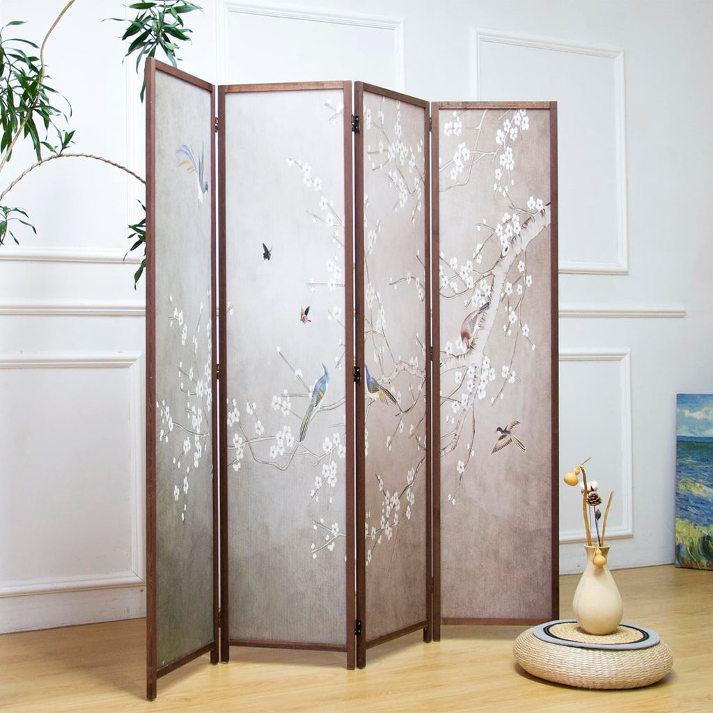 4 Panel Room Divider, 5.6 ft Tall Blackout Folding Privacy Screen - Double-Sided Freestanding Partition Wall with