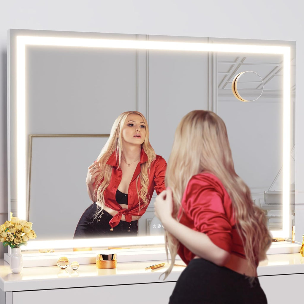 Makeup Vanity Mirror with Lights 32" x 24" Large LED Makeup Mirror, Light up Mirror with 10X Magnification and USB