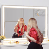 Makeup Vanity Mirror with Lights 32" x 24" Large LED Makeup Mirror, Light up Mirror with 10X Magnification and USB