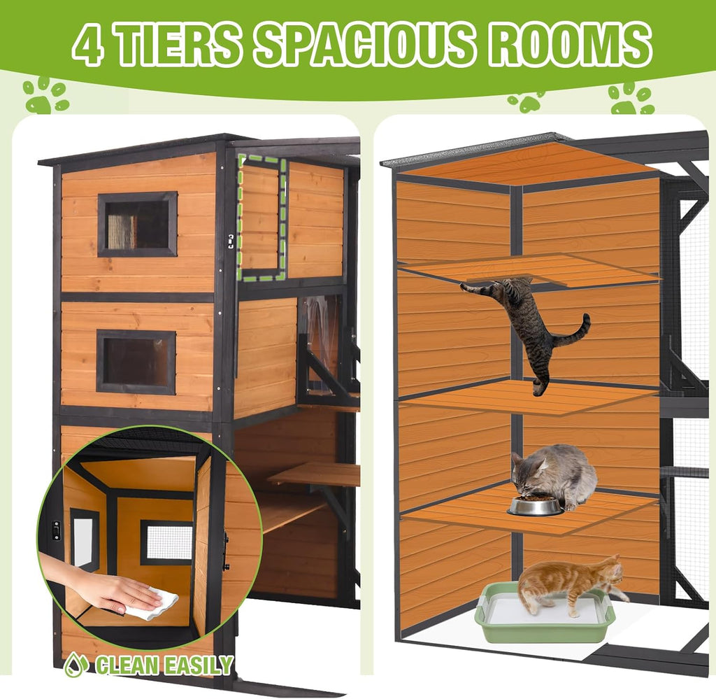 Extra Large Outdoor Catio Cat Enclosure Indestructible Cat House Weatherproof Feral Cat Shelter with Weatherproof