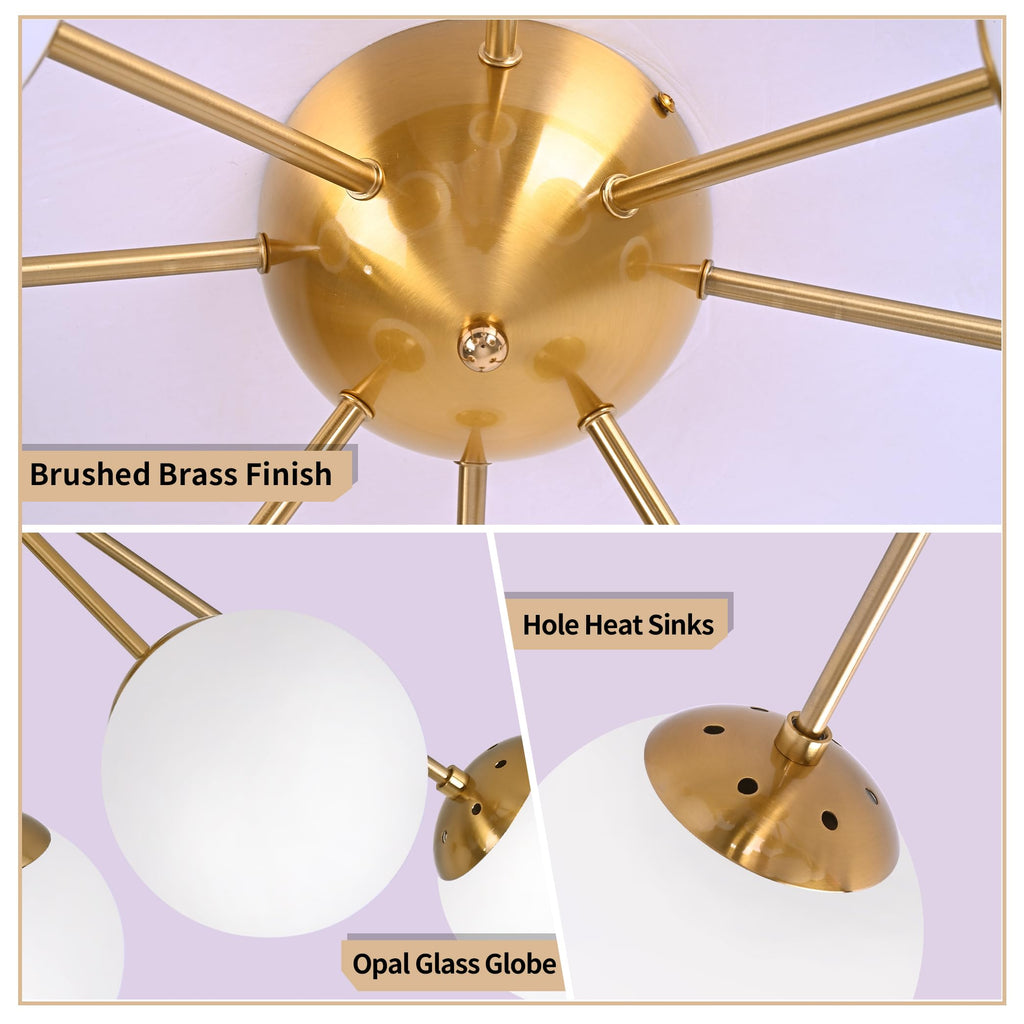 8 Light Mid Century Modern Ceiling Light Semi Flush Mount Ceiling Light Fixture Globe Lights Sputnik Chandelier with