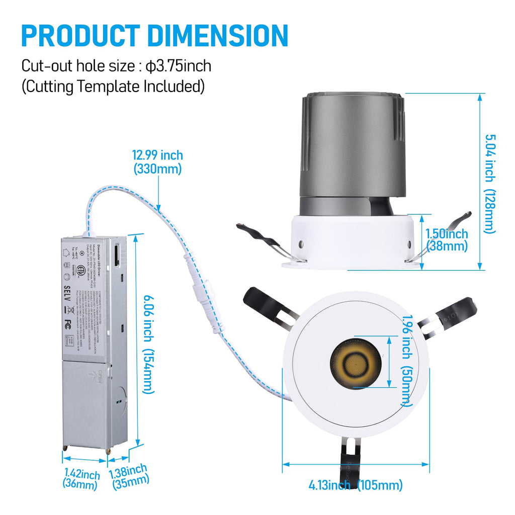 4 Inch 5CCT LED Pinhole Recessed Lights with J-Box