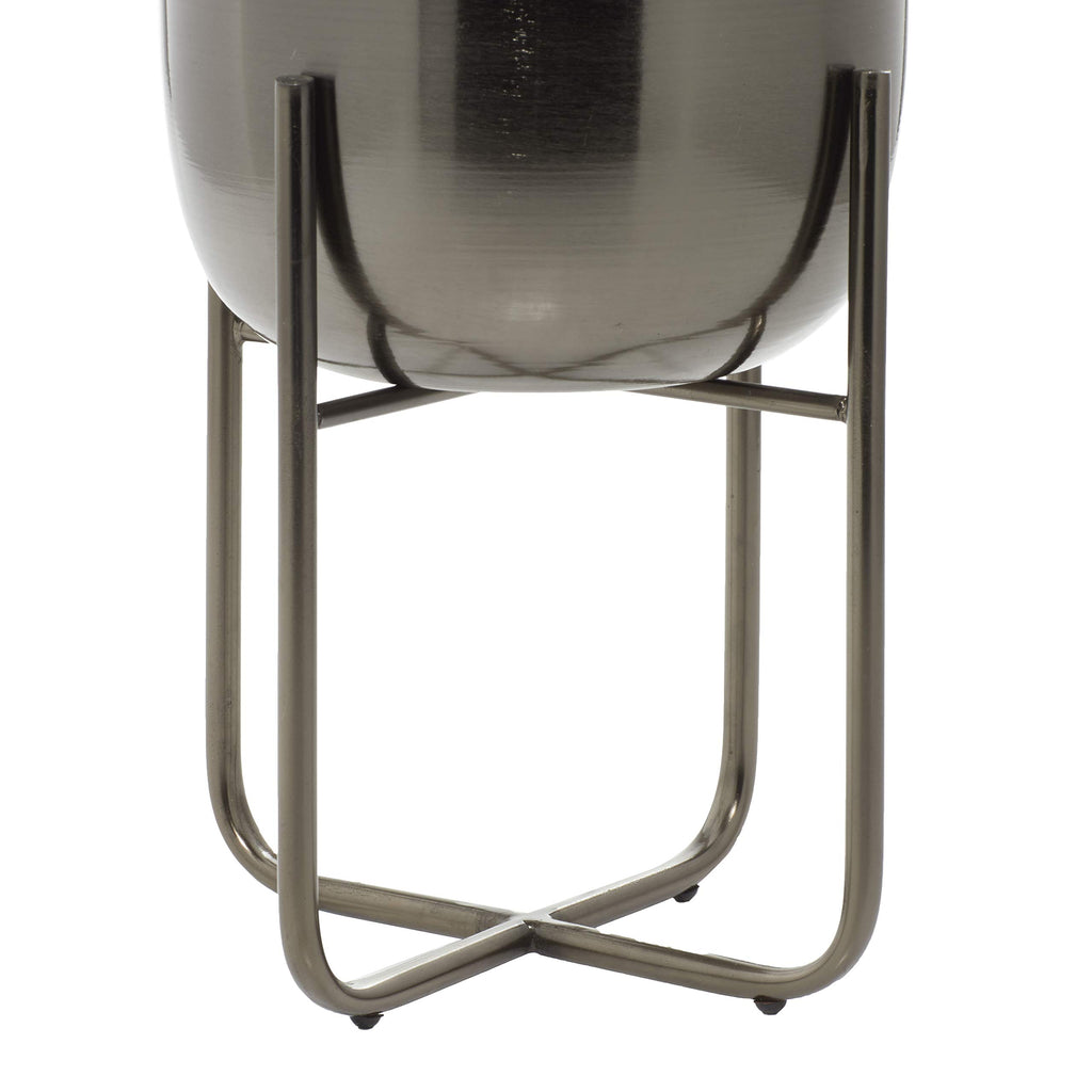 Metal Round Planter with Removable Stand, Set of 2 16", 13"H, Black