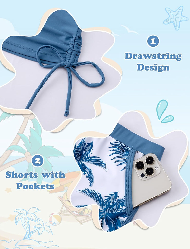Girls Swimsuit 3 Piece Tankini Girls Swimwear Swim Shorts with Pockets Bathing Suit for Teen Girls