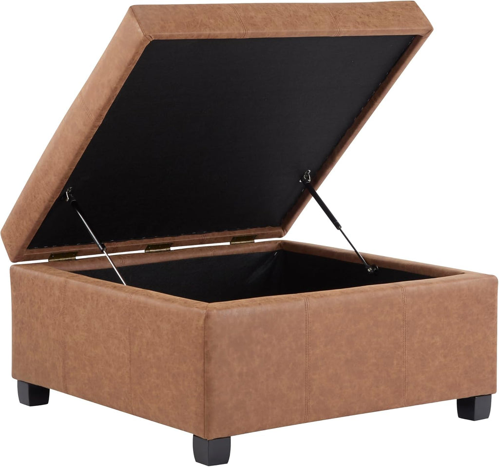 Lorel Faux Leather Square Storage Ottoman Coffee Table, Wooden Ottoman with Storage, Entryway Modern Ottoman Foot