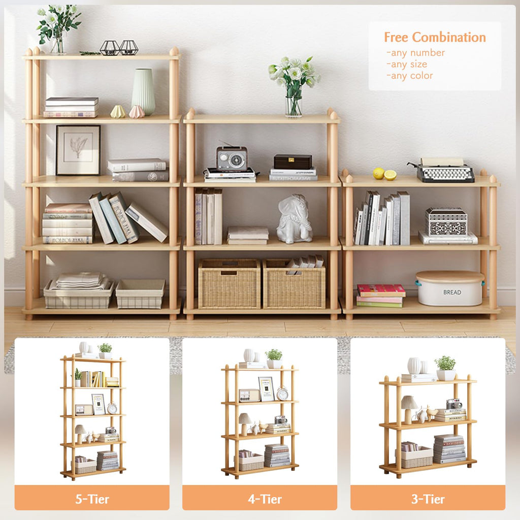 3-Tier Wooden Shelf Bookcase, Freestanding Open Bookshelf, Oak