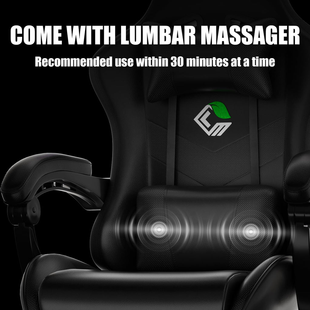 Gaming Chair with Footrest Racing Style Lumbar Support Massager Video Game Chair with Metal Legs, High Back Gamer