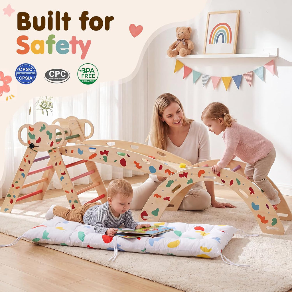 Foldable Triangle, Birch Plywood Montessori Climbing Gym with Slide
