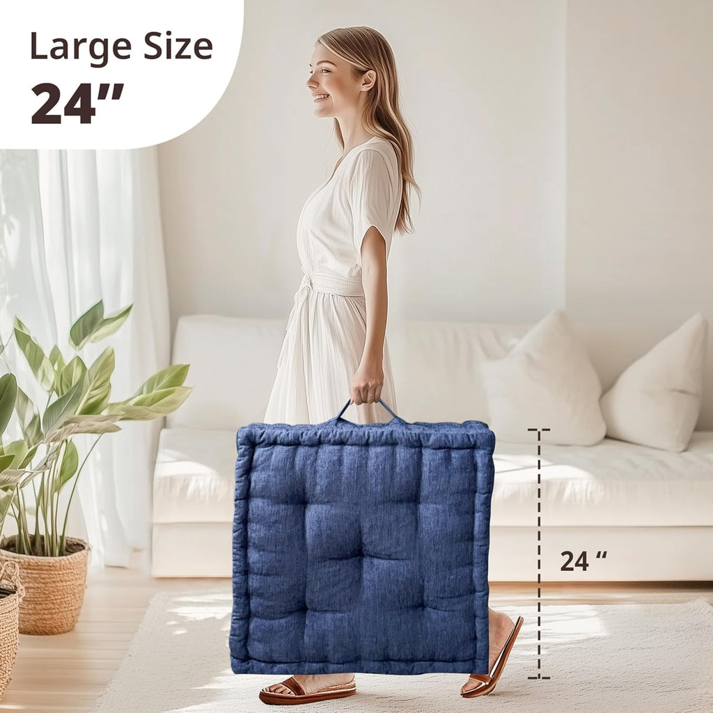Floor Pillow, Large Cushion for Meditation, 24x24" Navy