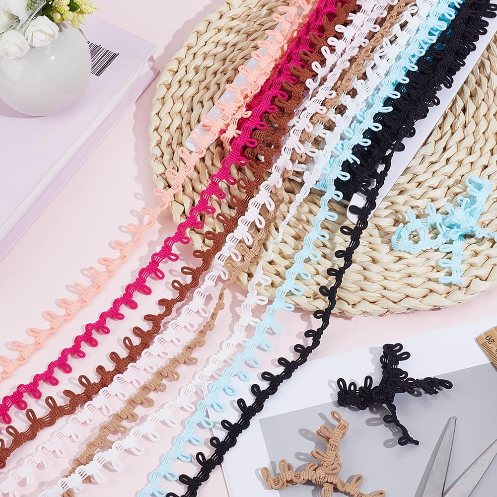 Elastic Button Ribbon Trim Loop Braid Fringe Tassel Black White Buttonhole Bridal Loops Lace Bulk Webbing - 20 Yards