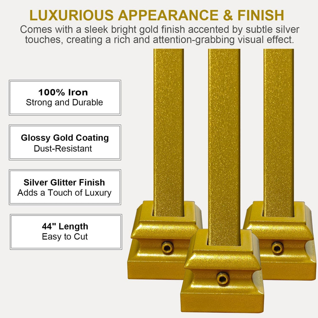 20 Pack Glossy Gold Iron Baluster Flat Shoes, Stair Shoe with Screw for 1/2" Square Balusters, Upgrade and Decorate