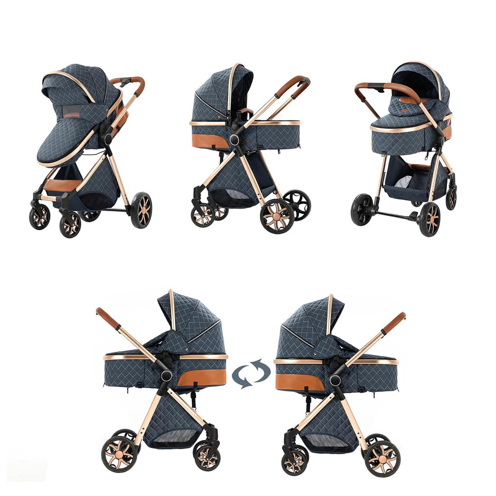 2 in 1 Baby Stroller, Convertible Pram, Reversible Standard Stroller, Portable Baby Buggy, Infant Carriage, Foldable