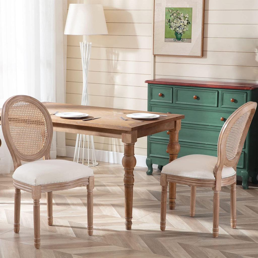 Farmhouse Dining Room Chairs Set of 4, French Bistro Dining Chairs with Square Back and Wood Legs for Dining Room, Kitchen or Restaurant, Beige