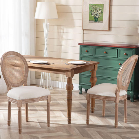 Farmhouse Dining Room Chairs Set of 4, French Bistro Dining Chairs with Square Back and Wood Legs for Dining Room, Kitchen or Restaurant, Beige