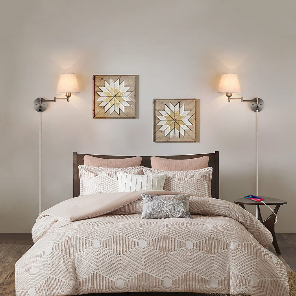 Swing Arm Wall Lamp Wall Mount Lamp with Cord Plug in Wall Sconce Lighting with Dimmable On Off Switch Wall Light