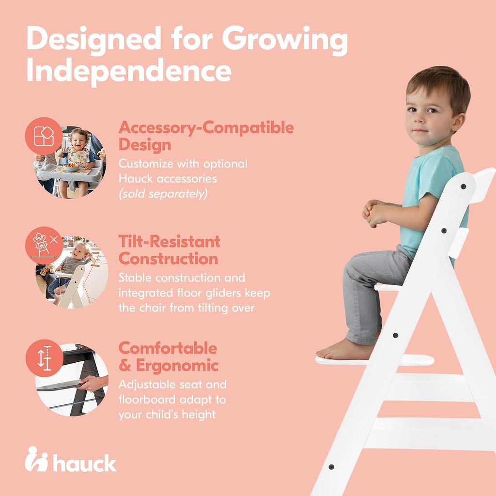 Alpha+ Grow Along Adjustable Wooden High Chair Seat w/ 5 Point Harness & Bumper Bar for Baby & Toddler Up to 198 lbs