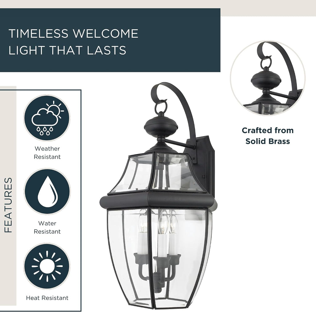 Newbury 23 Inch Outdoor Wall Lantern, 3-Light with Clear Glass - Mystic Black