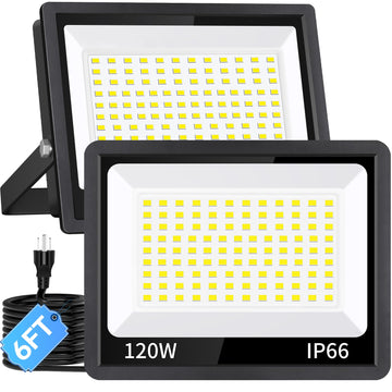 LED Flood Light Outdoor Plug in, IP66 for Yard Garage, 5000K 2 Pack