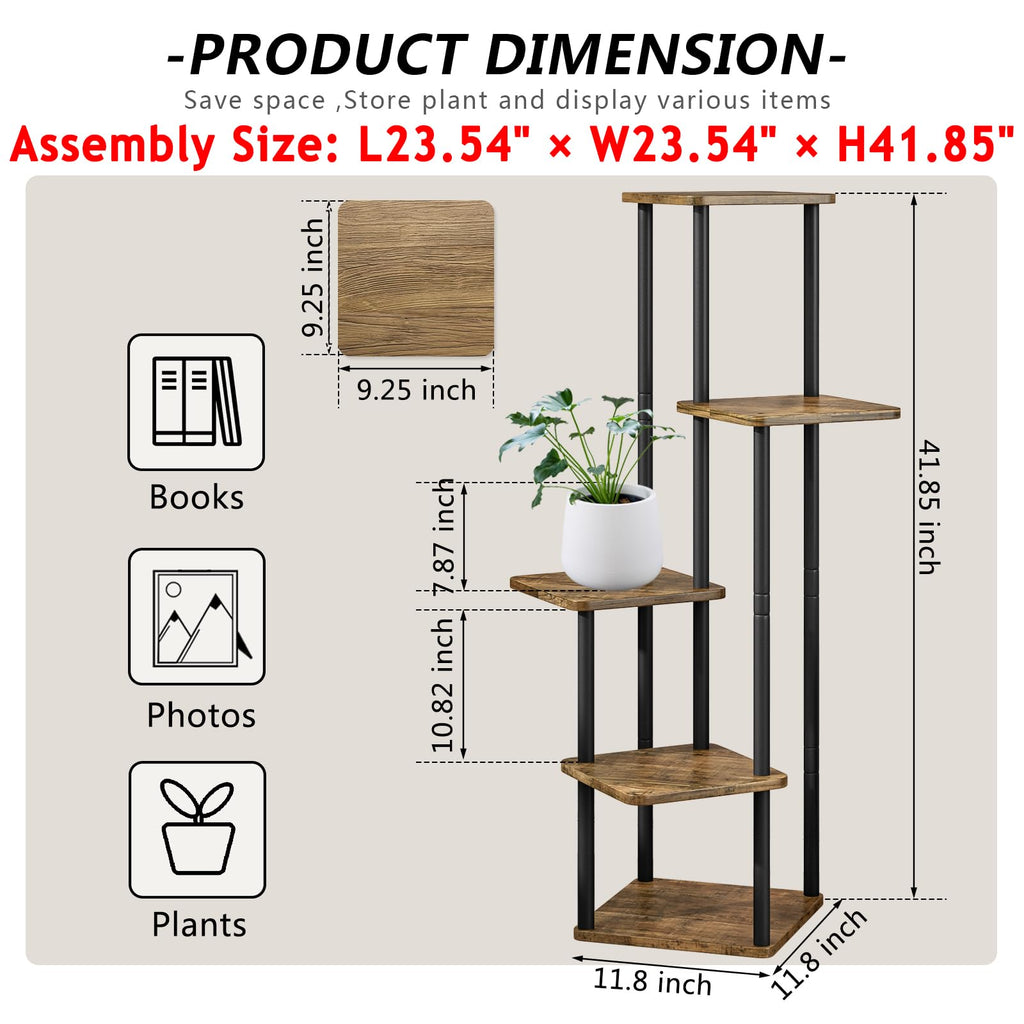 5 Tier Tall Plant Stand Indoor Corner Tiered Shelf Metal MDF Board