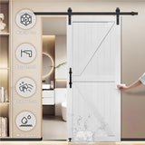 18in x 84in MDF Double Barn Door with 6FT Sliding Door Hardware Kit, Solid Barn Door Slab Covered wi