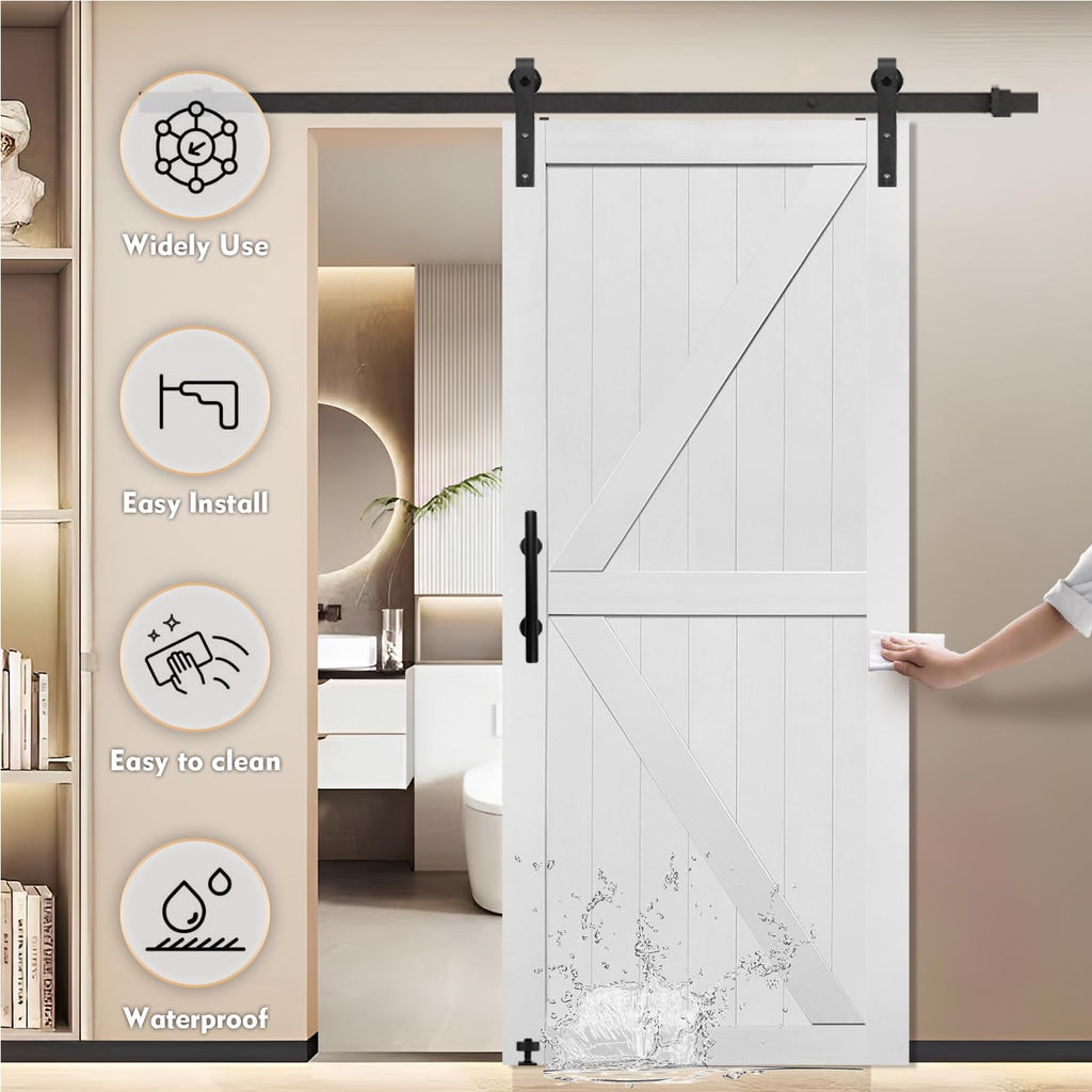 32in x 96in MDF Barn Door with 6.6FT Sliding Door Hardware Kit, Solid Barn Door Slab Covered with Water-Proof PVC