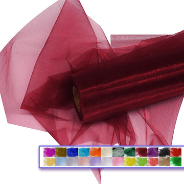 Organza Tulle Fabric Rolls, 12" x 50 Yards, Crystal Sheer, Burgundy