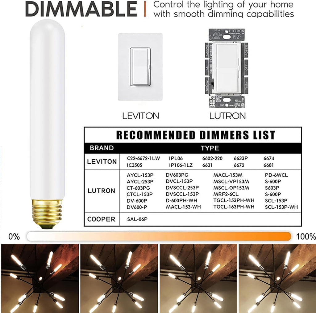 T10 Led Frosted Bulb 4W e26 Dimmable Tubular LED Light Bulb 3000K