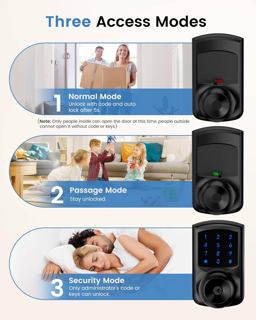 Keyless Entry Door Knob Electronic Digital Keypad Lock Matte Black 1Pack