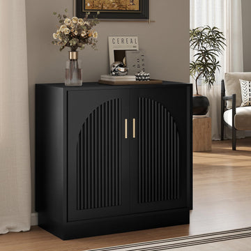 31.5" Fluted Sideboard Cabinet with Arched Doors, Buffet Cabinet, Black