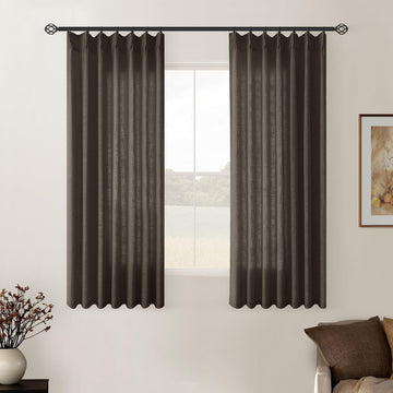 Dark Chocolate 120 Inch Pinch Pleated Semi Sheer Linen Curtains 2 Panels