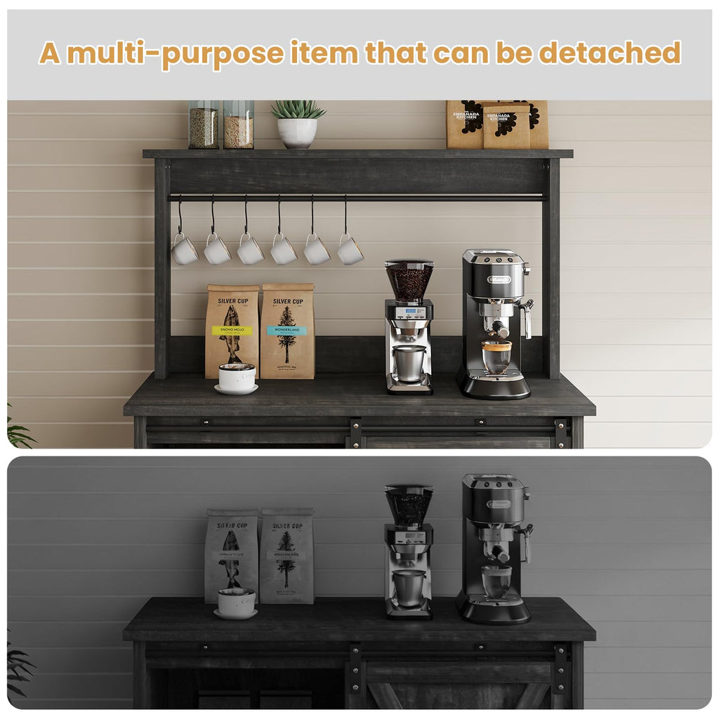 31" Farmhouse Coffee Bar Cabinet with Storage Hutch, Oak