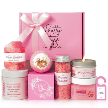 Spa Gifts for Women 7 Pcs Home Spa Kit Rose Gifts for Woman, Spa Gift Baskets Self Care Gifts Spa Gift for Women