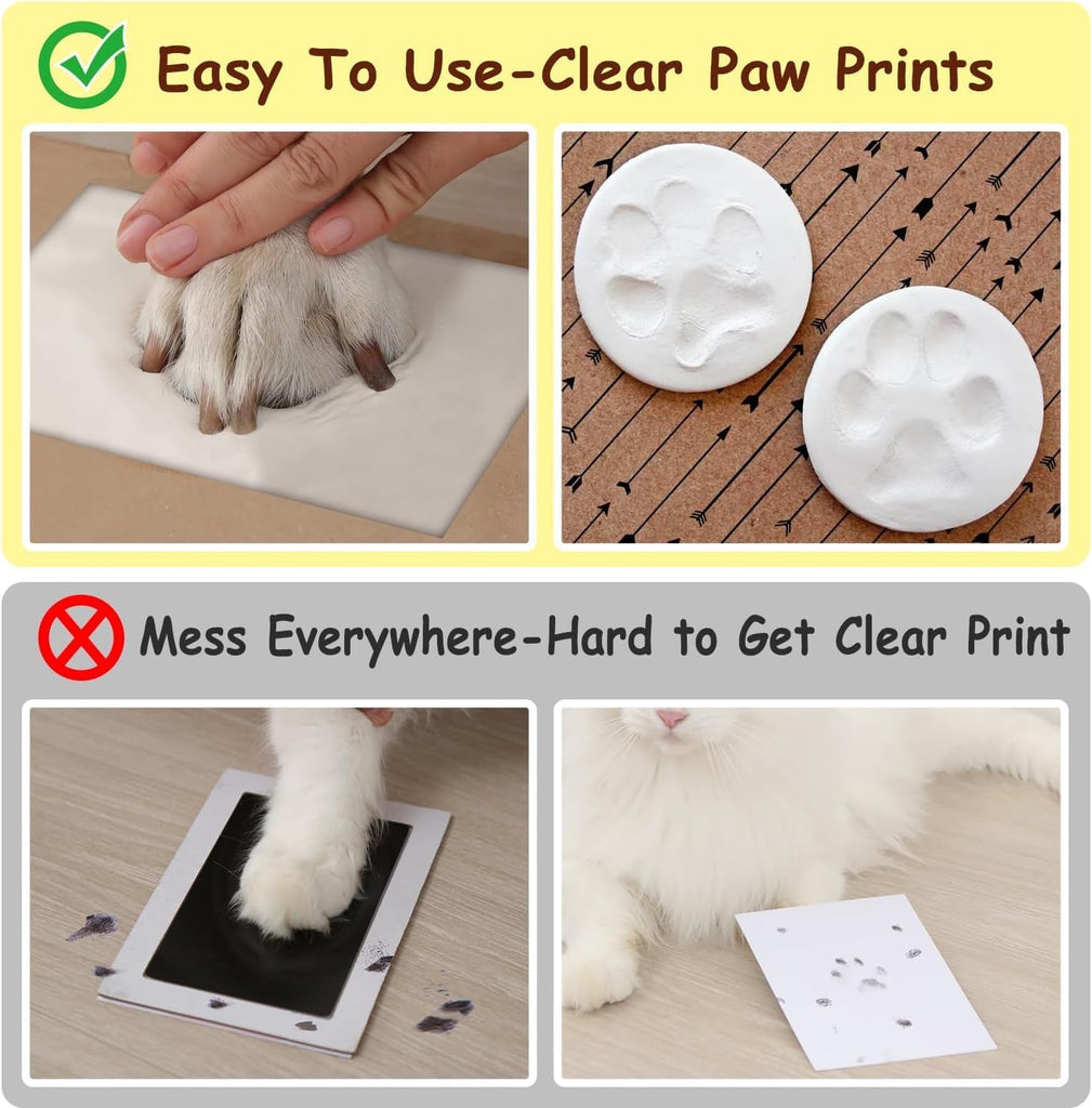 Pet Memorial Frame for Dogs and Cats, Pet Paw Print Photo Frame with Clay Imprint Kit, Pawprint Making Kit and Photo