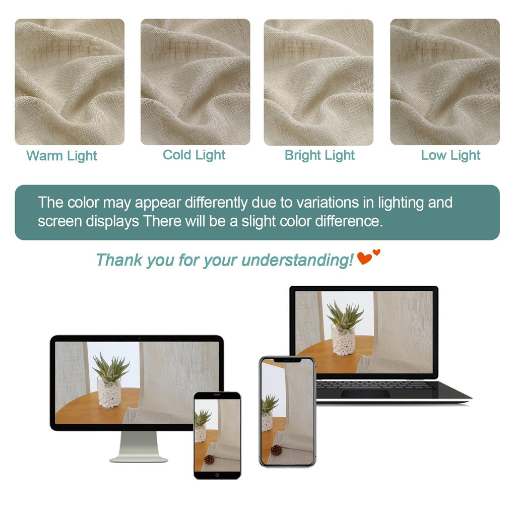 Extra Long Semi Sheer Curtains 108 Inches Long 2 Panels Set, Light Filtering Faux Linen Slub Textured Burlap Drapes