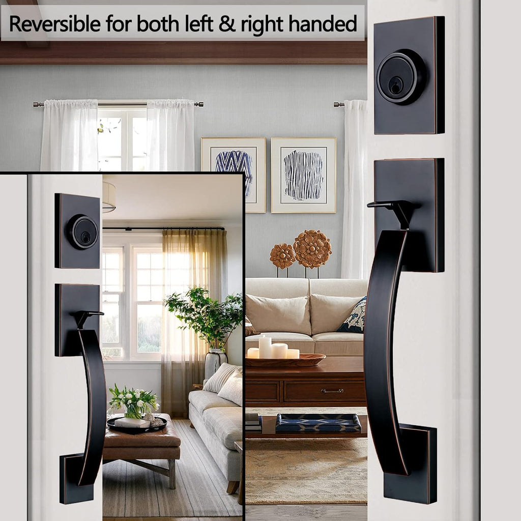 Double Front Door Entry Handle and Deadbolt Lock Set - Door Handleset