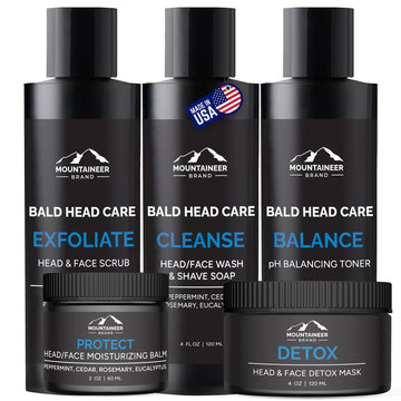 Ultimate Bald Head Care Gifts Bundle For Men | All Natural 5 Step Skin Care for Healthy Scalp & Face