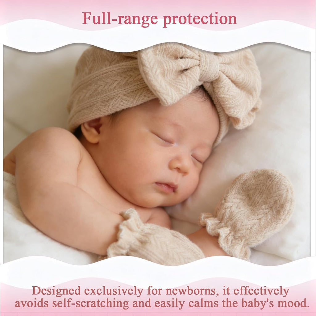 Newborn Baby Girl Hats Mittens Set Cotton for Infants