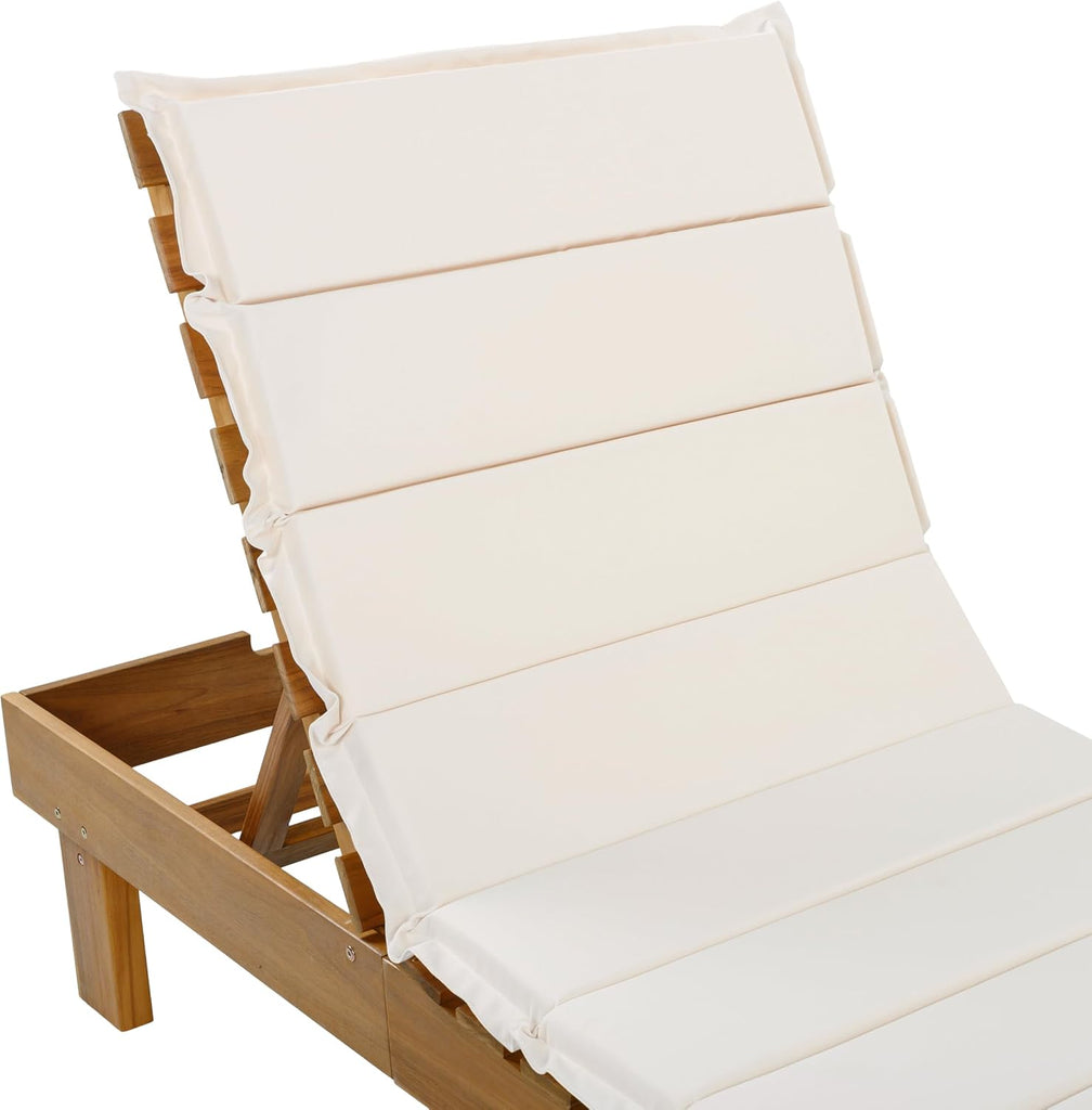 Patio Chaise Lounge Chair with Water-Resistant Cushion Set of 2, 77'' Acacia Wood Adjustable Reclining Chaise