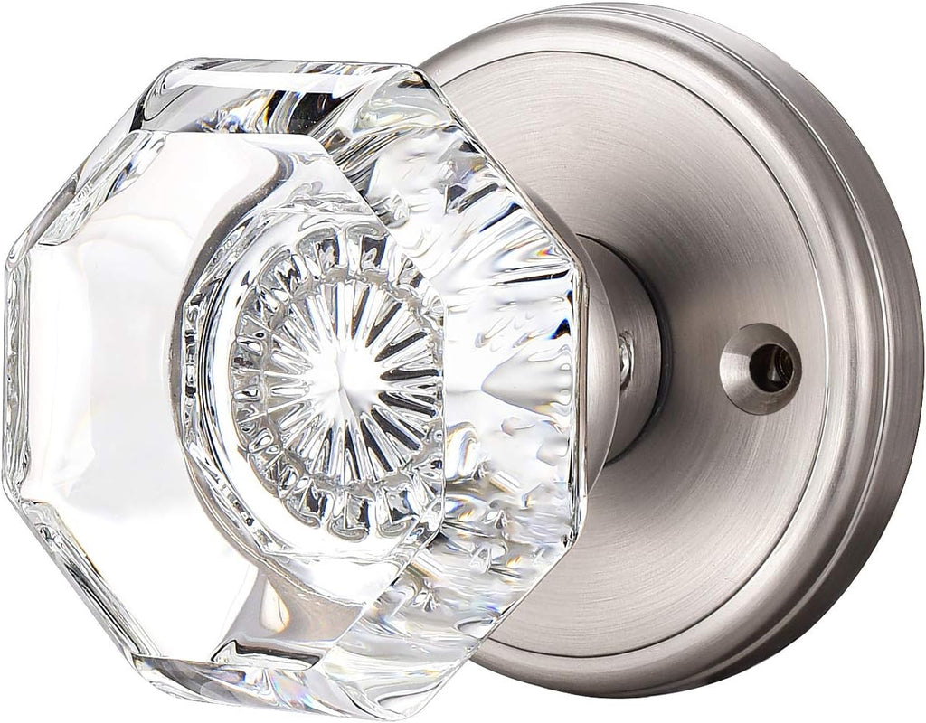 Modern Glass Door Knobs, Passge Hall Closet Door Knobs, Satin Nickel