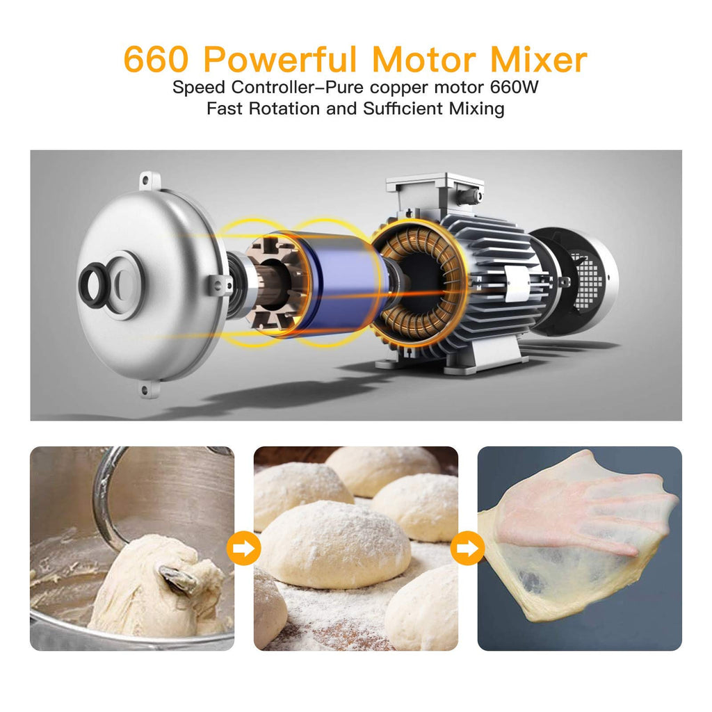 Stand Mixer 7.5QT 10-Speed 660W Tilt-Head Kitchen Electric Food Cake Mixer with Stainless Steel Bowl, Whisk, Dough