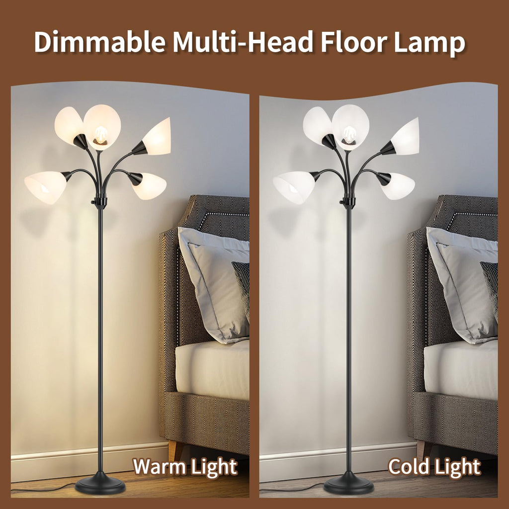 Medusa Floor Lamps Standing Lamps 5 Heads Adjustable Reading Light Large Shade Use E26 A19 Bulb Floor Lamps Bedroom