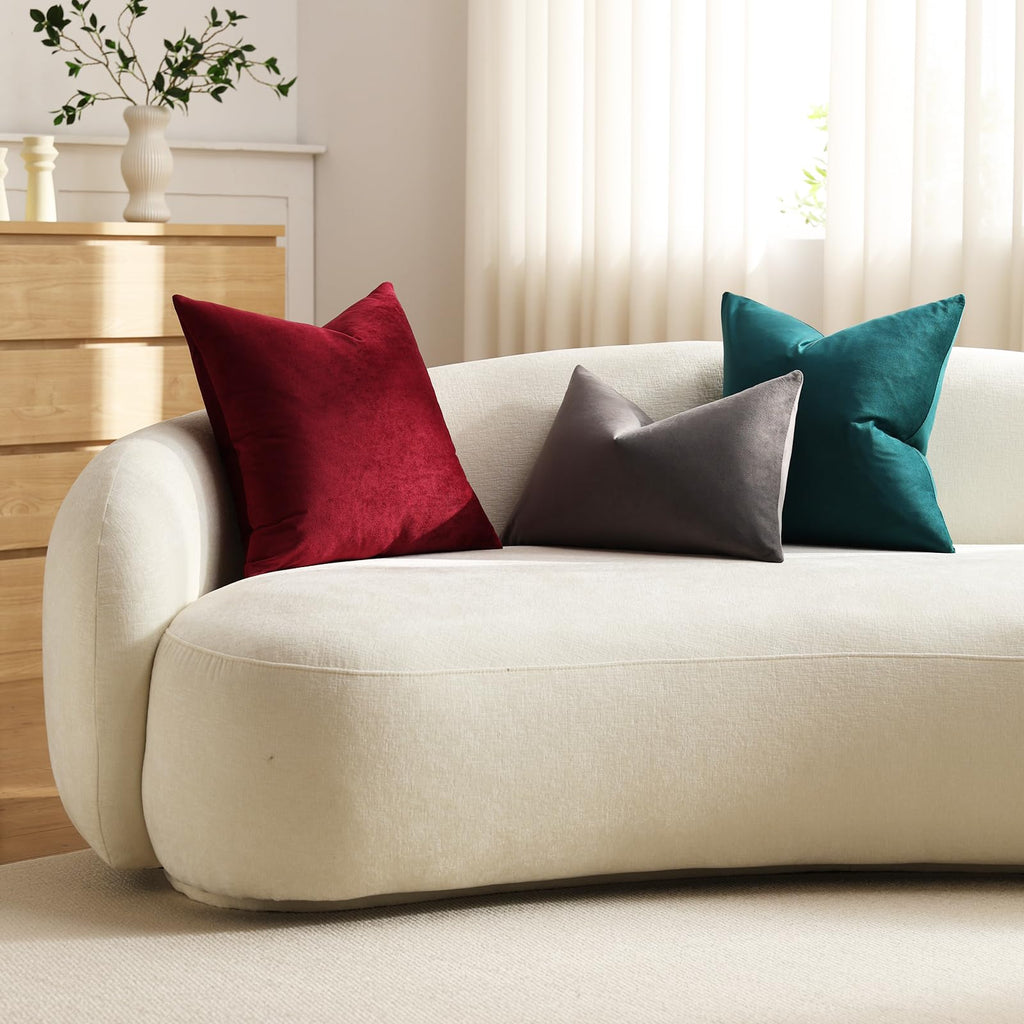 Euro Sham Covers 24x24 Wine Red: Pack of 2 Cozy Soft Velvet Square Modern Luxury Decorative Throw Pillow Cases for