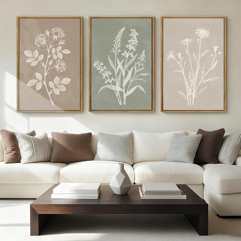 Extra Large Boho Botanical Framed Wall Art Inch Farmhouse Floral Canvas Wall Decor Neutral Minimalist Plant