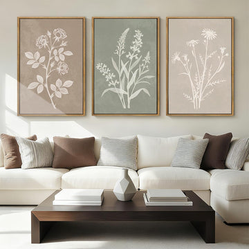 Extra Large Boho Botanical Framed Wall Art Inch Farmhouse Floral Canvas Wall Decor Neutral Minimalist Plant