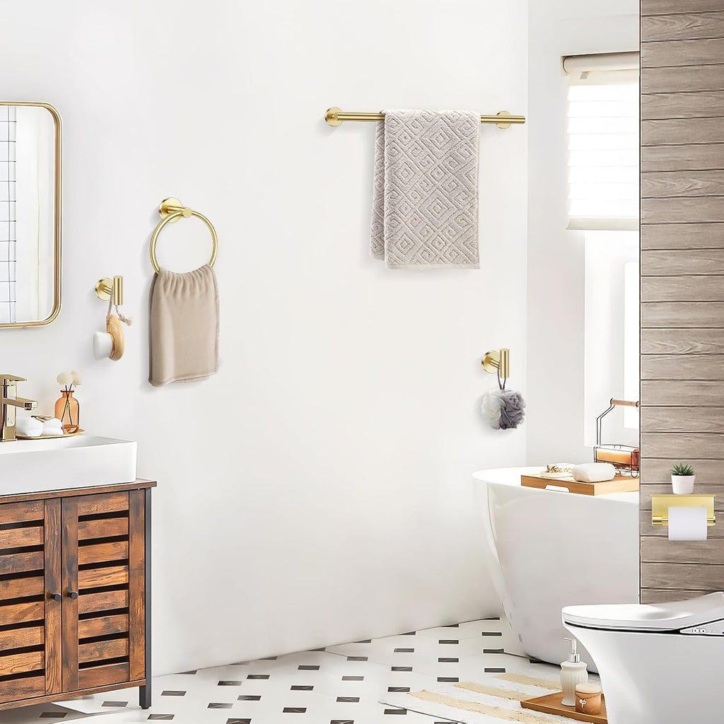 5 Piece Bathroom Hardware Set, Brushed Gold Bathroom Accessories | SUS304 Stainless Steel, 23.6" Brushed Gold Toilet